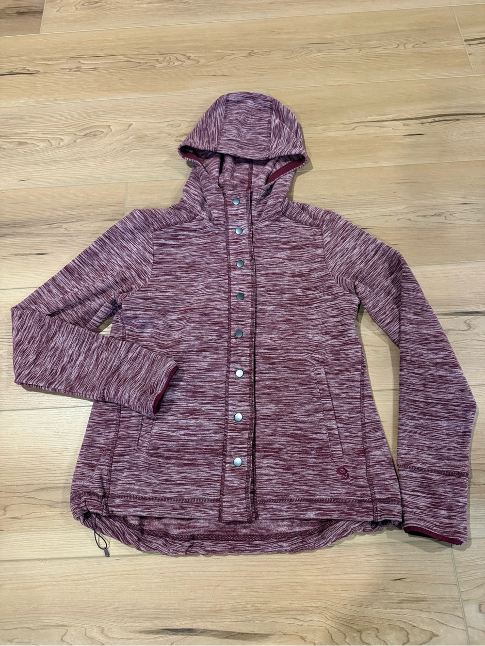 Mountain Hardwear heathered maroon hooded snap-button fleece small